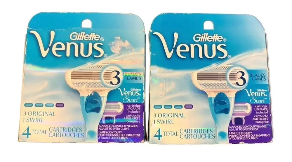 Gillette Venus 3 Blade Lot Of 2 Razor Refills 3 Original + 1 Swirl 4 Ct 8 Total